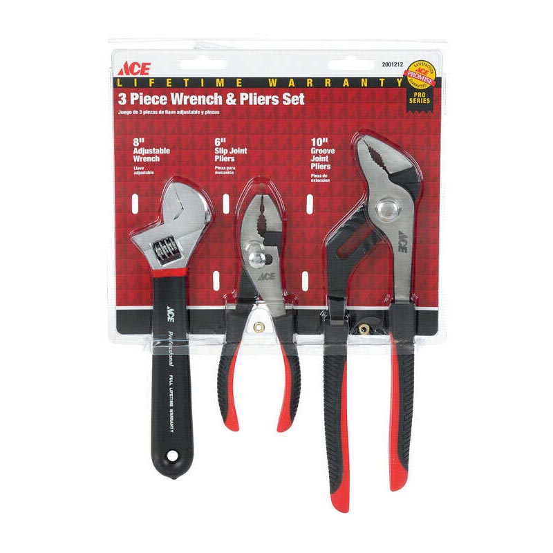Ace 3 pc Nickel Chrome Steel Plier and Wrench Set 6/8/10 in. L - Nederland