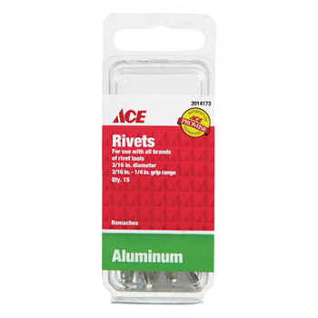 Main 1 - Ace 3/16 in. D X 1/4 in. Aluminum Rivets Silver 15 pk - Nederland