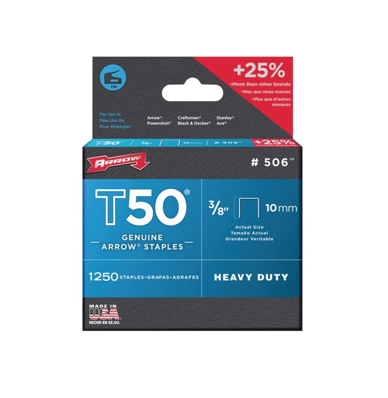 Main 1 - Arrow #506 T50 3/8 in. W X 3/8 in. L Flat Crown Heavy Duty Staples 1250 pk - Nederland