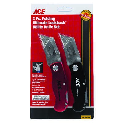 Ace Ultimate 6 in. Lockback Utility Knife Set Black/Red 2 pk - Nederland